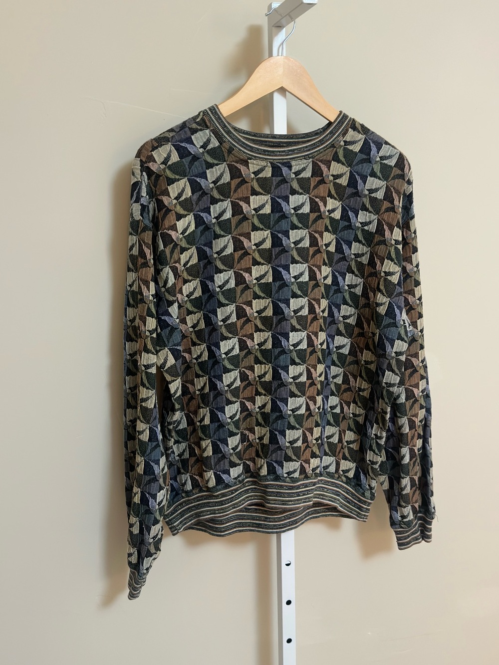 Vintage Jhane Barnes Men’s L/XL Geometric Textured Knit 90s Grandpa Sweater